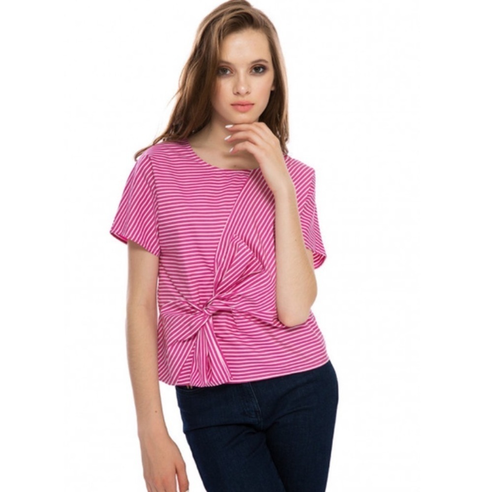 Weill Paris Pink & White Stripe Cotton Tie Front Top Size 4 Made in Poland